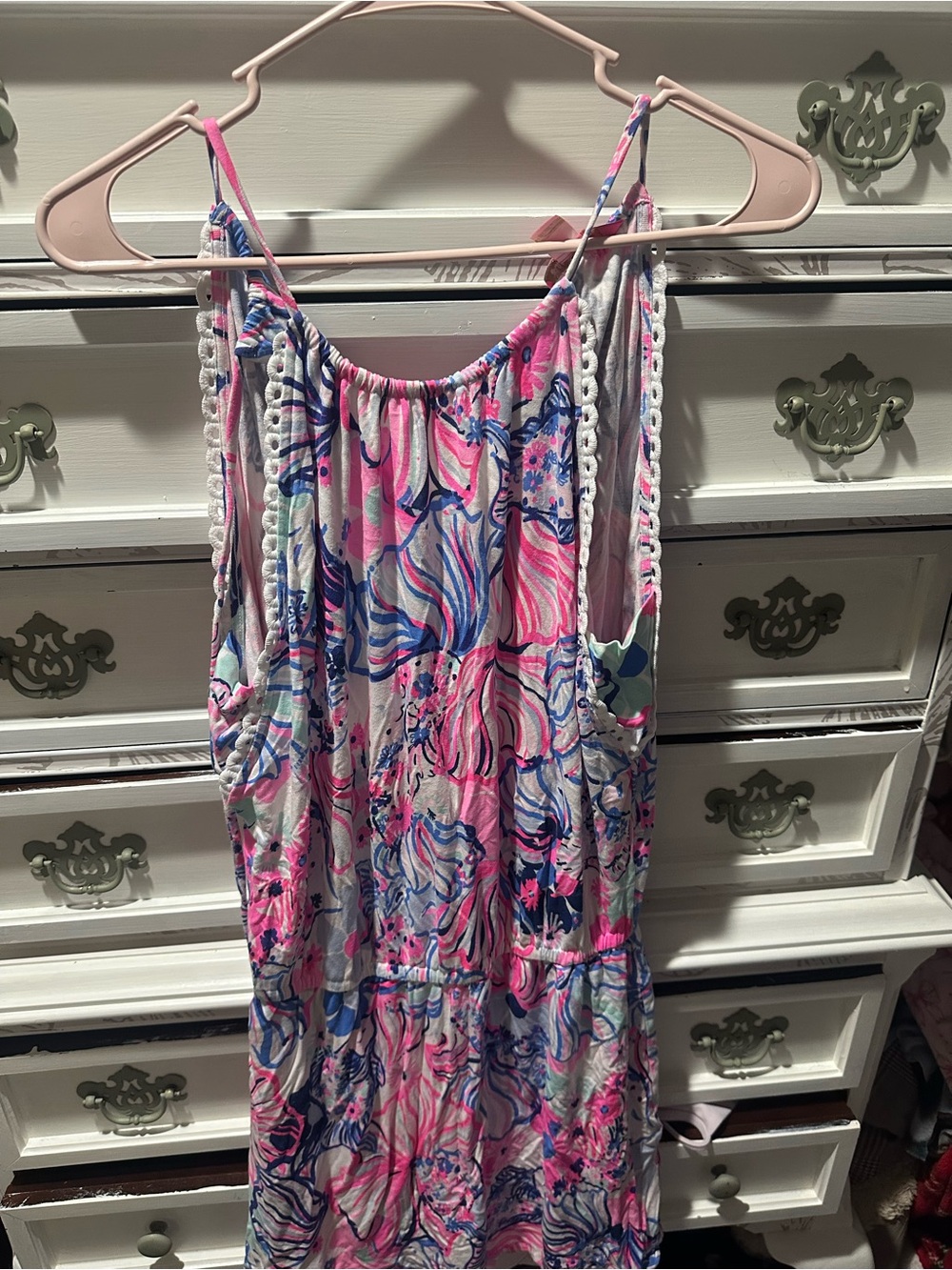 Lilly Pulitzer Dress Small Pink Blue Tropical Floral Sleeveless Swing Dress